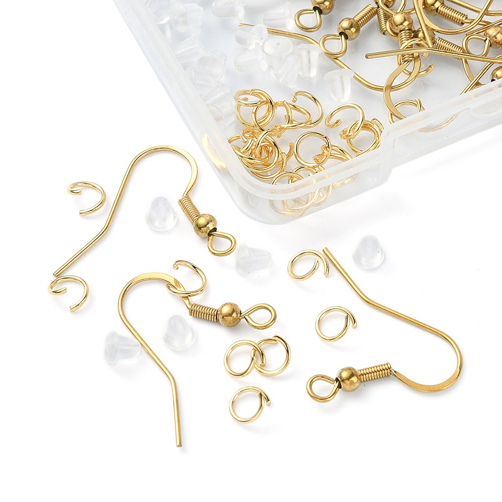 Kit montagem brincos aço inox dourado - Mais de 30 peças (IN-111